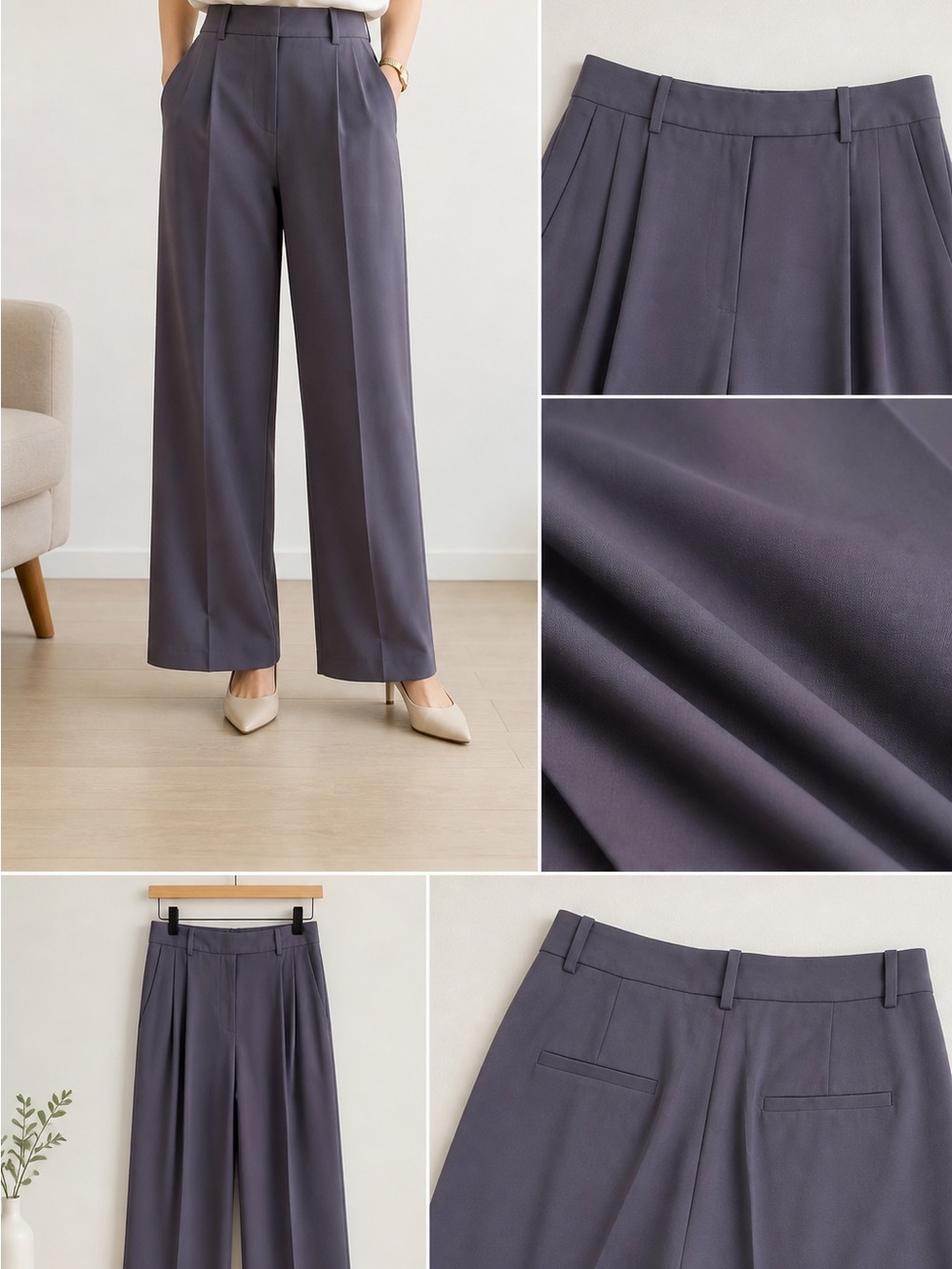 Massimo Dutti Wide-Leg Tailored Pants in Charcoal Gray